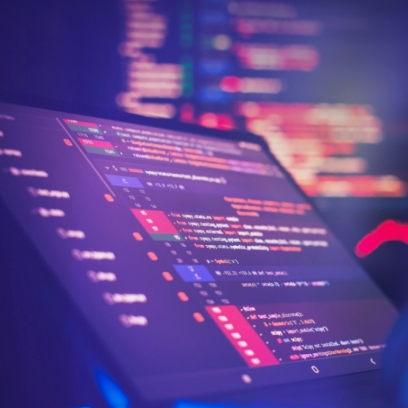 A person working on programming code to represent custom software and web development services.